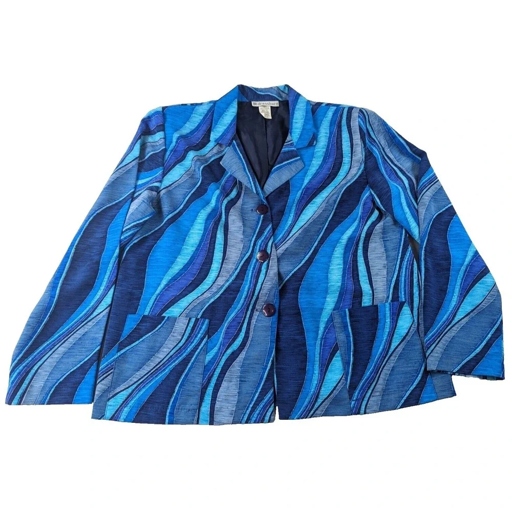 Dress Barn Blazer Jacket Womens Size M Button Up Pockets Multi Blues 3 Buttons - Picture 2 of 8